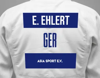 Judo GI with a backnumber showing the name Emilio Ehlert from ASIA SPORT e.V.