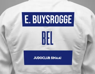 Judo GI with a backnumber showing the name Emily Buysrogge from Judoclub Sinaai