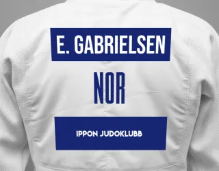 Judo GI with a backnumber showing the name Emily Lea Gabrielsen from Ippon Judoklubb