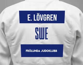 Judo GI with a backnumber showing the name Emily Lövgren from Frölunda Judoklubb
