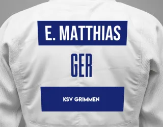 Judo GI with a backnumber showing the name Emma Matthias from KSV Grimmen