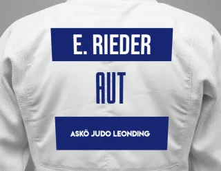 Judo GI with a backnumber showing the name Emma Rieder from Askö Judo Leonding