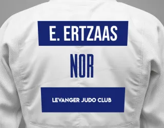 Judo GI with a backnumber showing the name Emmeli Ertzaas from Levanger Judo Club