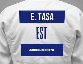 Judo GI with a backnumber showing the name Enry Tasa from Judoklubi Dokyo