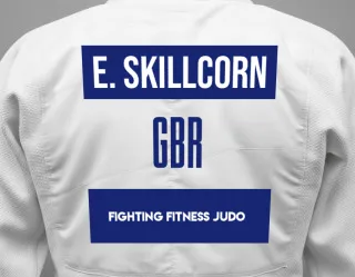 Judo GI with a backnumber showing the name Eric Skillcorn from Fighting Fitness Judo