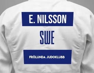 Judo GI with a backnumber showing the name Erik Broman Nilsson from Frölunda Judoklubb