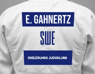 Judo GI with a backnumber showing the name Erik Gahnertz from Oxelösunds Judoklubb