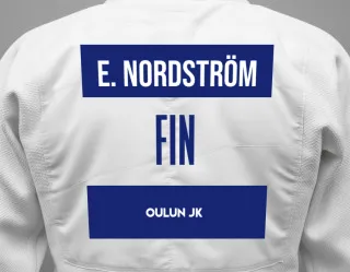 Judo GI with a backnumber showing the name Erik Nordström from Oulun JK