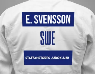 Judo GI with a backnumber showing the name Erik Svensson from Staffanstorps Judoklubb