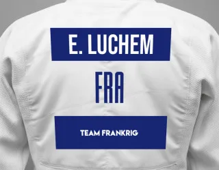 Judo GI with a backnumber showing the name Erwann Luchem from Team Frankrig