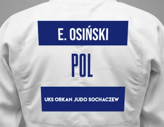 Judo GI with a backnumber showing the name Eryk Osiński from UKS Orkan Judo Sochaczew