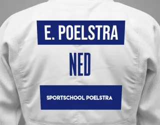 Judo GI with a backnumber showing the name Esben Poelstra from Sportschool Poelstra