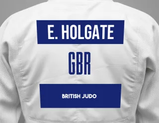 Judo GI with a backnumber showing the name Esmeè Holgate from British Judo