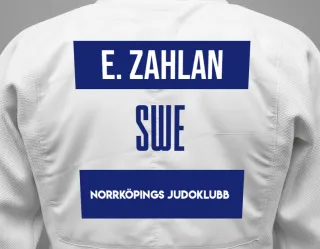 Judo GI with a backnumber showing the name Essam Zahlan from Norrköpings Judoklubb
