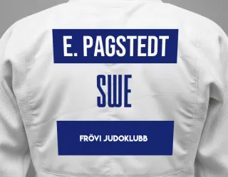 Judo GI with a backnumber showing the name Ester Pagstedt from Frövi Judoklubb