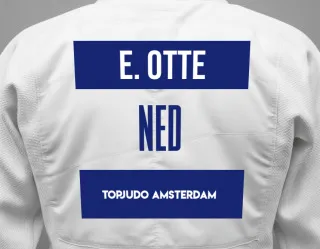 Judo GI with a backnumber showing the name Estrella Otte from TopJudo Amsterdam