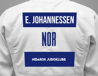 Judo GI with a backnumber showing the name Eva Johannessen from Nidaros judoklubb