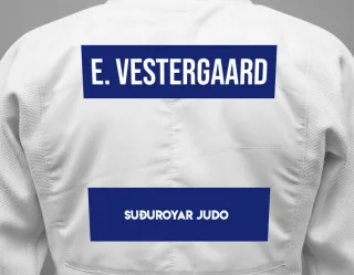 Judo GI with a backnumber showing the name Eva Vestergaard from Suðuroyar Judo