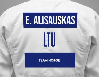 Judo GI with a backnumber showing the name Evaldas Alisauskas from Team Norge