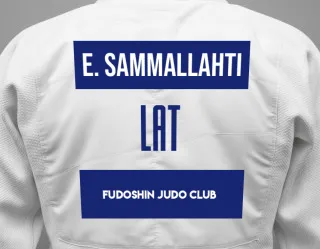 Judo GI with a backnumber showing the name Eveliina Sammallahti from FUDOSHIN Judo Club