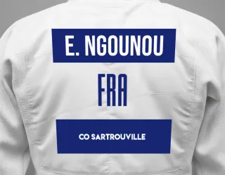 Judo GI with a backnumber showing the name Evran Kakanou Ngounou from Co sartrouville