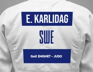 Judo GI with a backnumber showing the name Eyvin Karlidag from GAK Enighet - Judo