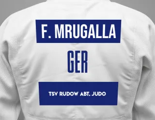 Judo GI with a backnumber showing the name Fabian Mrugalla from TSV Rudow Abt. Judo