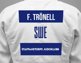 Judo GI with a backnumber showing the name Fabian Trönell from Staffanstorps Judoklubb
