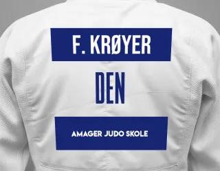 Judo GI with a backnumber showing the name Fabianne Krøyer from Amager Judo Skole