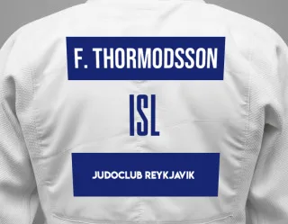Judo GI with a backnumber showing the name Fannar Thormodsson from Judoclub Reykjavik