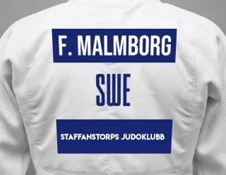 Judo GI with a backnumber showing the name Fanny Malmborg from Staffanstorps Judoklubb