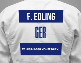 Judo GI with a backnumber showing the name Felix Edling from SV Nienhagen von 1928 e.V.