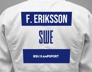 Judo GI with a backnumber showing the name Felix Eriksson from IKSU Kampsport