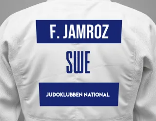 Judo GI with a backnumber showing the name Felix Jamroz from Judoklubben National