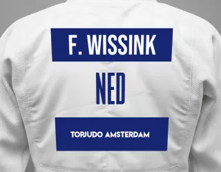 Judo GI with a backnumber showing the name Feray Nur Wissink from TopJudo Amsterdam