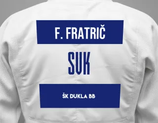 Judo GI with a backnumber showing the name Filip Fratrič from ŠK DUKLA BB