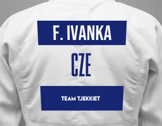 Judo GI with a backnumber showing the name Filip Ivanka from Team Tjekkiet