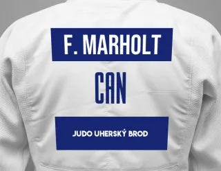 Judo GI with a backnumber showing the name Filip Marholt from Judo Uherský Brod