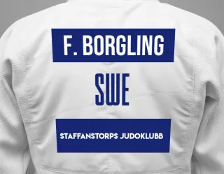 Judo GI with a backnumber showing the name Filippa Borgling from Staffanstorps Judoklubb