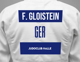 Judo GI with a backnumber showing the name Finja Gloistein from Judoclub Halle