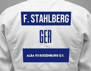 Judo GI with a backnumber showing the name Finley  Stahlberg from AlBa 93 Boizenburg e.V.