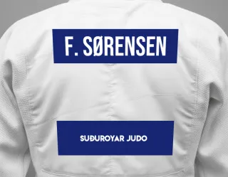 Judo GI with a backnumber showing the name Finn Helgi Sørensen from Suðuroyar Judo