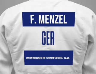 Judo GI with a backnumber showing the name Finn Menzel from Oststeinbeker Sportverein 1948