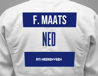 Judo GI with a backnumber showing the name Floor Maats from RTI Heerenveen