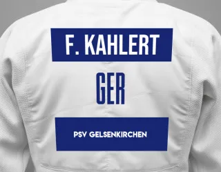 Judo GI with a backnumber showing the name Florian Kahlert from PSV Gelsenkirchen