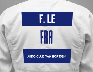 Judo GI with a backnumber showing the name Fohic Nicolas Le from Judo Club Van Horssen