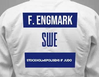 Judo GI with a backnumber showing the name Frank Engmark from Stockholmspolisens IF Judo