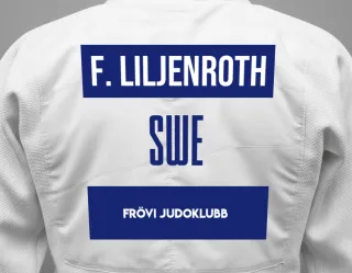 Judo GI with a backnumber showing the name Frans Liljenroth from Frövi Judoklubb