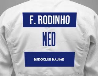 Judo GI with a backnumber showing the name Fransisco Rodinho from Budoclub Hajime