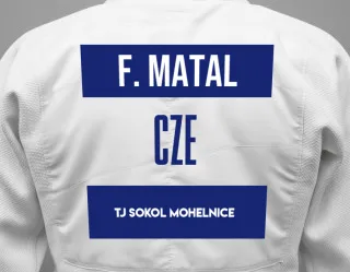 Judo GI with a backnumber showing the name František Matal from TJ Sokol Mohelnice